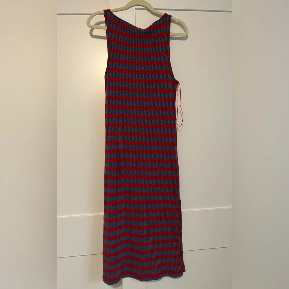 Striped Knit Tank Dress in Red and Blue
